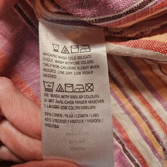 Naturals D&Co. Women's LP Linen Blend Striped Button-Down Multi-Color Top - Picture 8 of 10